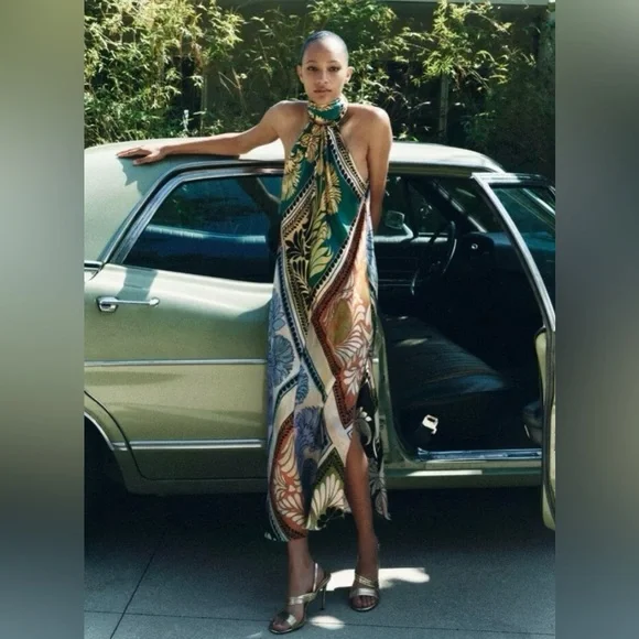 ZARA NWT Multicolor Halter Maxi Dress • L - Picture 2 of 11